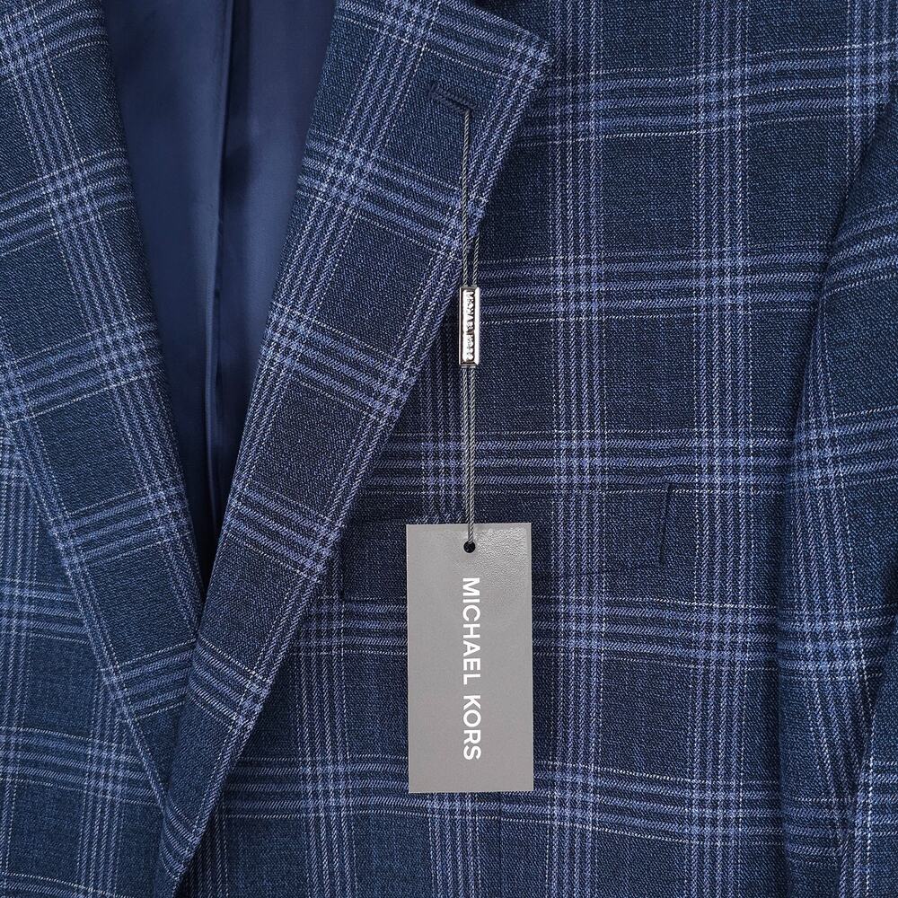 Michael Kors Mens Classic Fit Sport Coat Blazer 42L Blue Plaid Stretch NWT - Picture 3 of 13